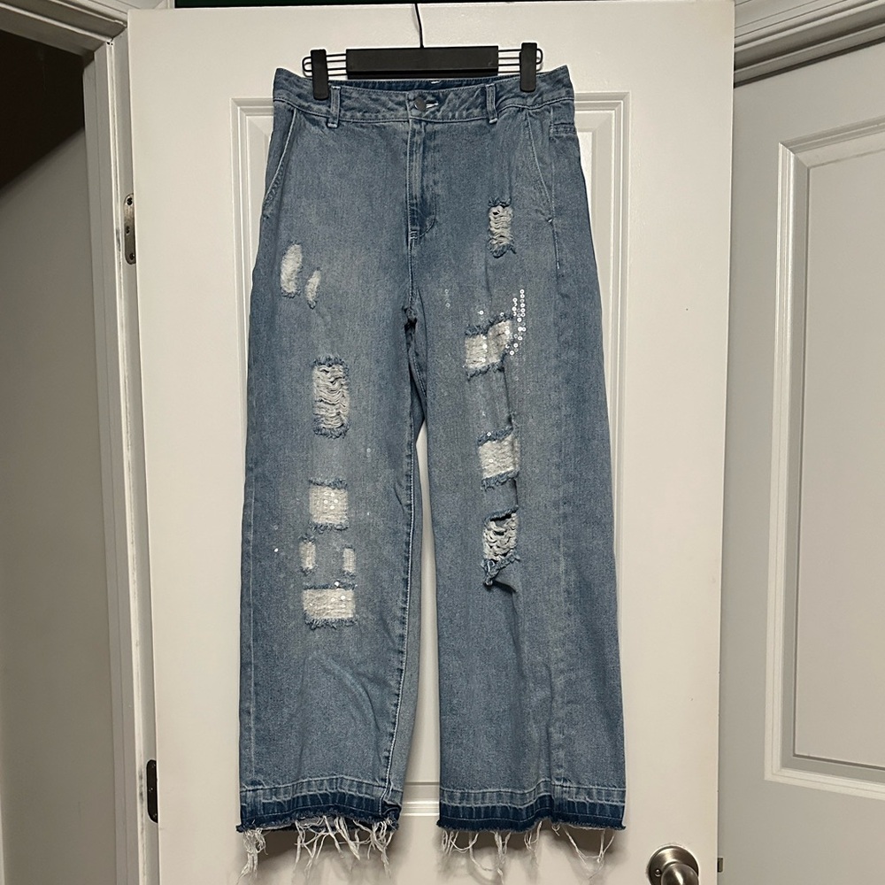Distressed Blue Jeans